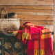 Wool blanket with fringes ,,Saulė" red